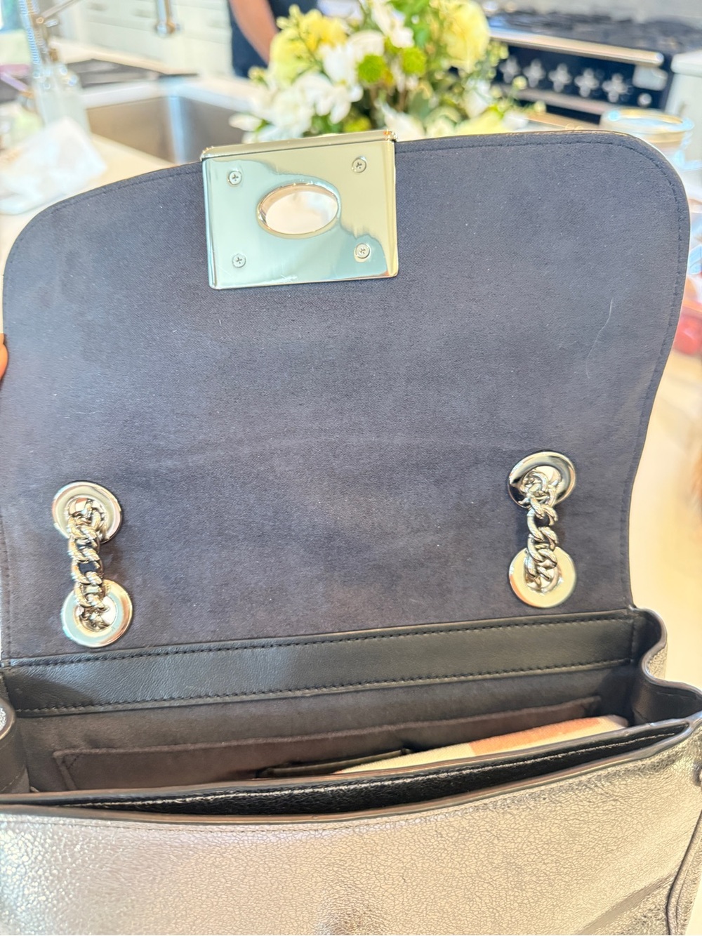 Coach Metallic Silver Chain Strap Crossbody Bag - Picture 5 of 11